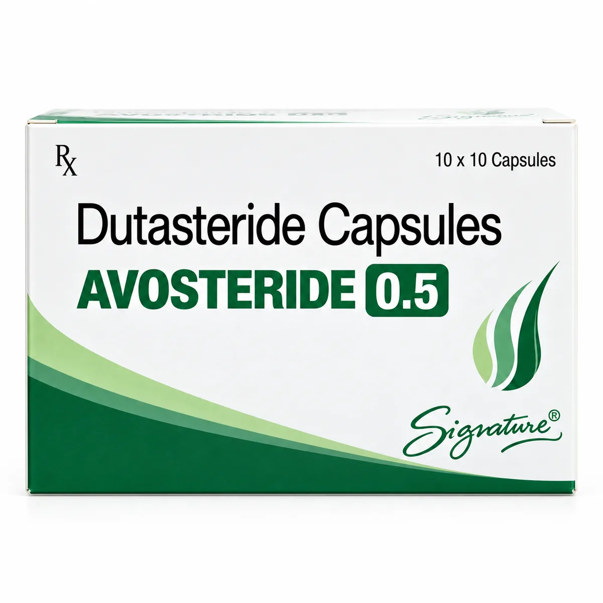 Avosteride 0.5mg dutasteride capsules front packaging by Signature