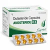 Avosteride 0.5mg dutasteride capsules box with golden softgel blister pack by Signature