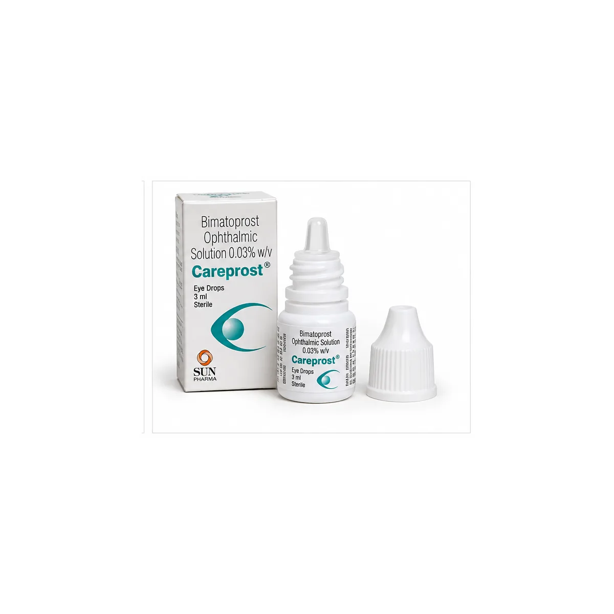 Careprost 0.03% bimatoprost eye drops 3ml box and bottle product packshot