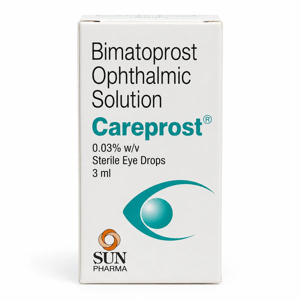 Careprost 0.03% bimatoprost eye drops 3ml front packaging by Sun Pharma