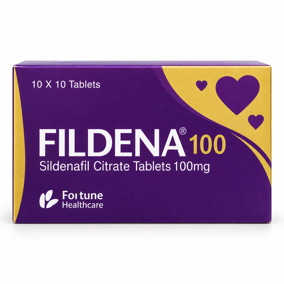 Fildena 100mg sildenafil tablets front packaging by Fortune Healthcare