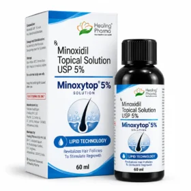 Minoxytop 5% minoxidil solution 60ml box and bottle by Healing Pharma