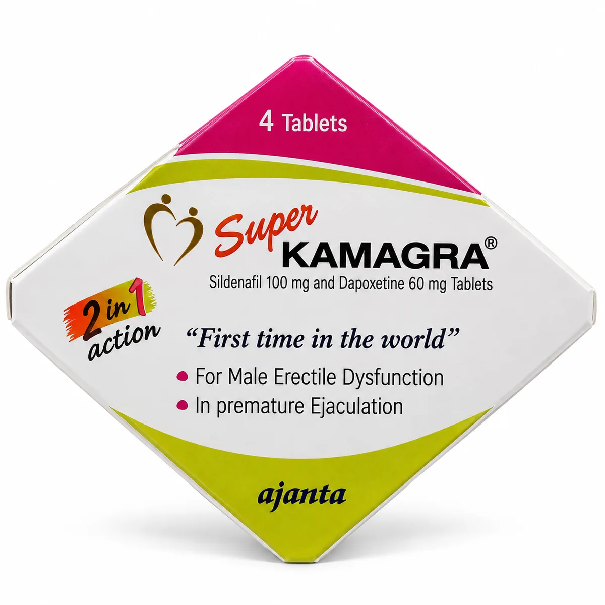 Super Kamagra sildenafil 100mg dapoxetine 60mg front packaging by Ajanta Pharma