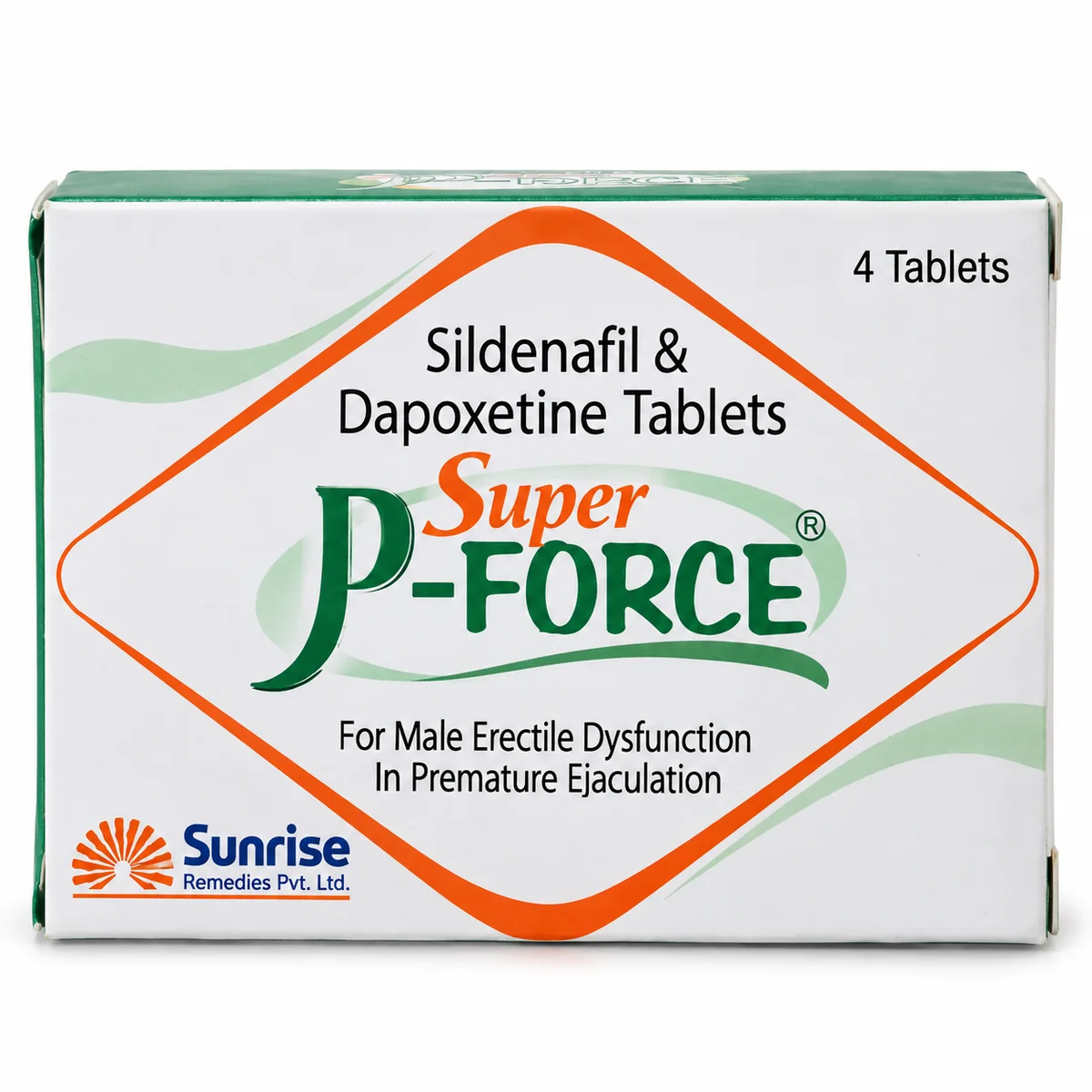 Super P Force sildenafil 100mg dapoxetine 60mg front packaging by Sunrise Remedies
