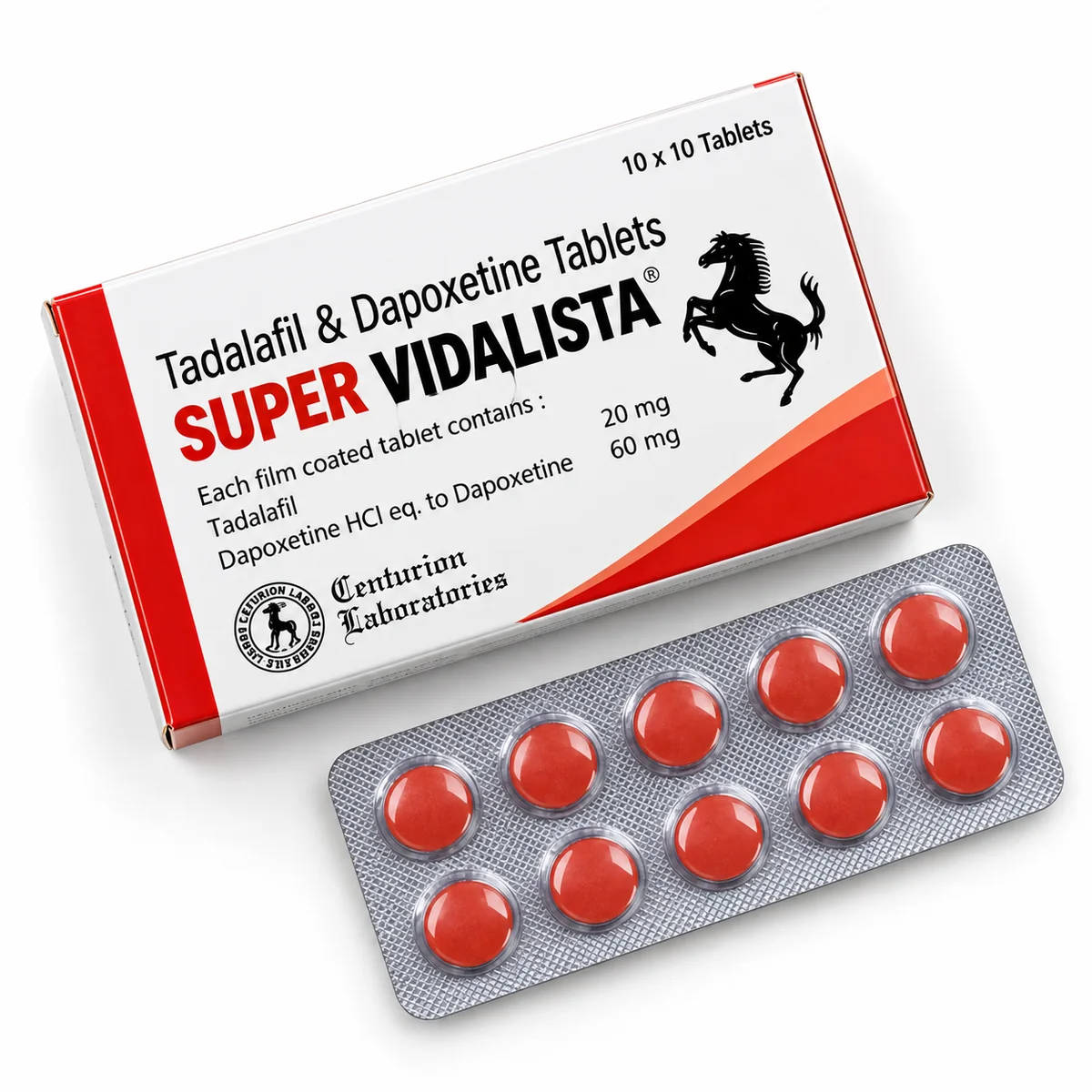 Super Vidalista tadalafil 20mg dapoxetine 60mg box and tablet blister pack