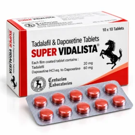 Super Vidalista tadalafil 20mg dapoxetine 60mg tablets box with blister pack by Centurion Laboratories